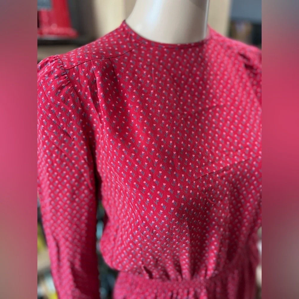 Classic red Neiman Marcus floral modest prairie vintage SILK Dress-6